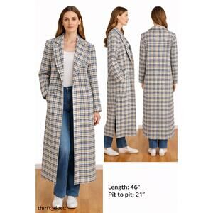 Code x Mode Houndstooth Trench Coat Womens Medium Cream Blue Open Front No Belt